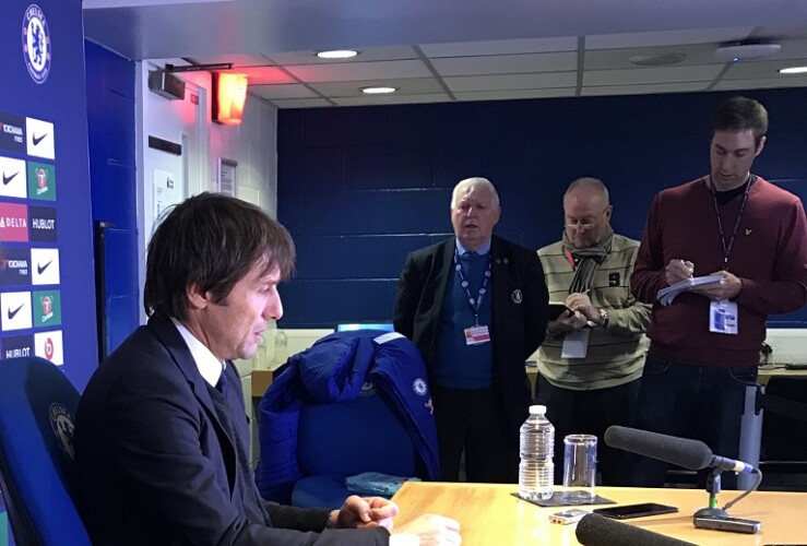  Antonio Conte faced the press after the 3-1 victory over Newcastle United on Saturday.                Photo: Paul Lagan