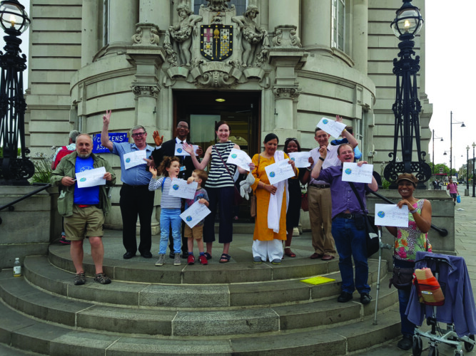 Estate residents outside Lambeth Town Hall