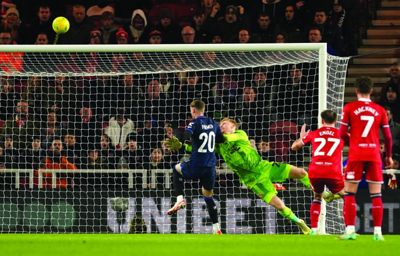 Chelsea's Cole Palmer (left) shoots over the bar during the Carabao Cup semi final first leg match at the Riverside Stadium, Middlesbrough Picture: PA