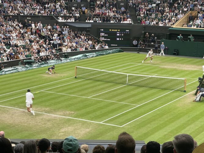 Action from Djokovic v Rune on Centre Court Picture by Paul Lagan