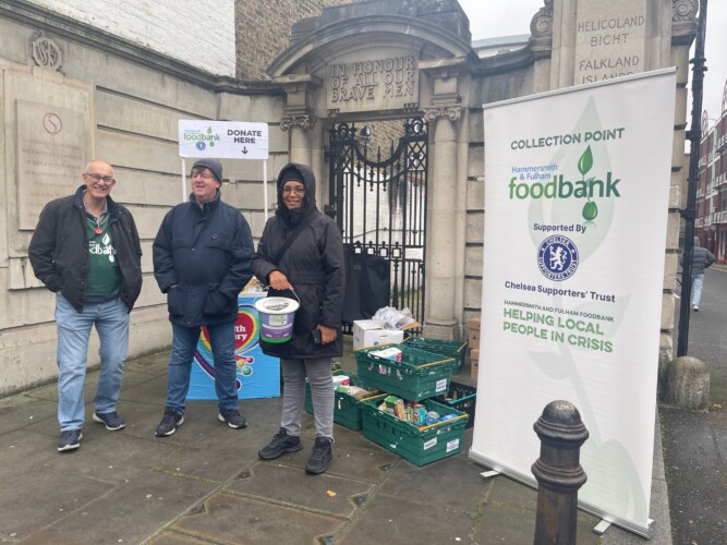 Chelsea Supporters' Trust remember those who are struggling to put food on their table with a foodbank donation collection point close to Stamford Bridge Picture by Paul Lagan